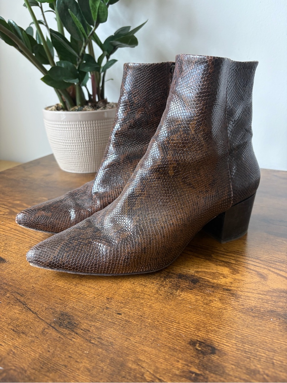 Thursday Boot Company Western Brown Snakeskin-Textured Ankle Cowboy Boots